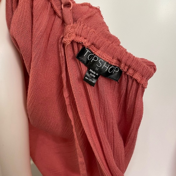 NWOT Topshop Rust Pink Coral Ruffle Hem Tie Back Cold Shoulder Slouchy Sleeve - Picture 11 of 12